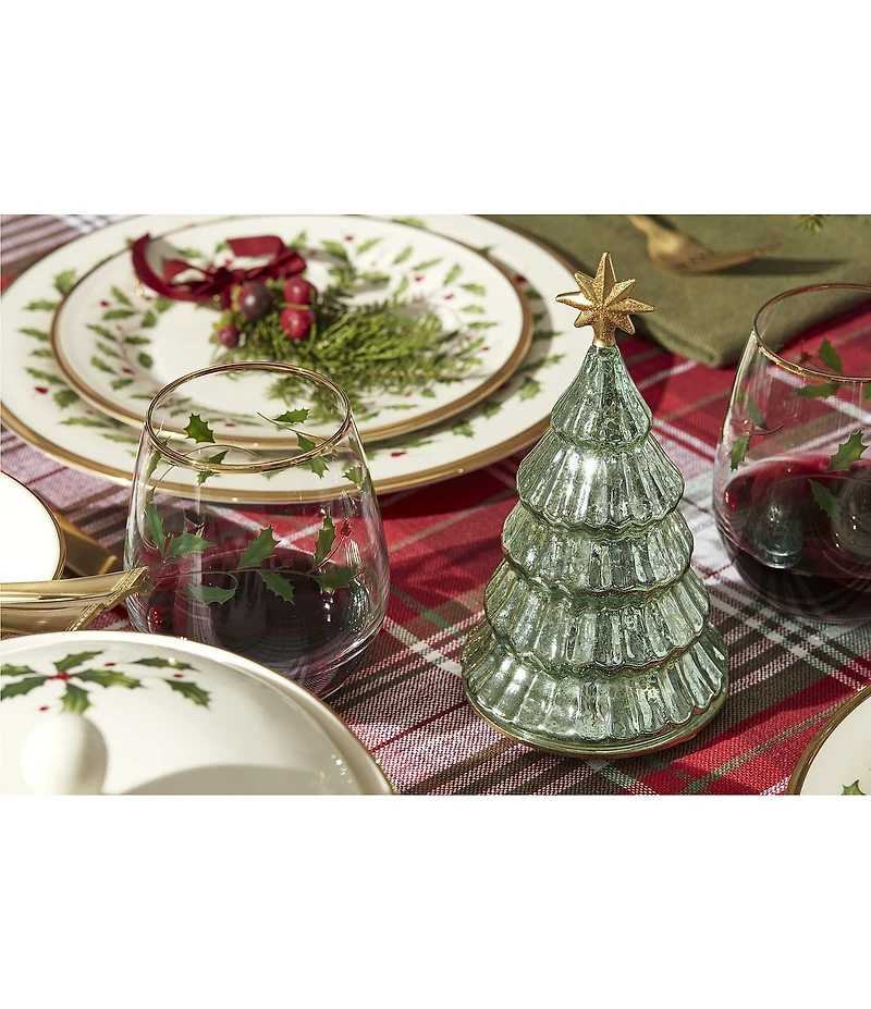 Lenox Wintery Woods Lit Mercury Glass Pine Tree Figurine