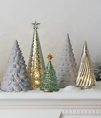 Lenox Wintery Woods Lit Mercury Glass Pine Tree Figurine