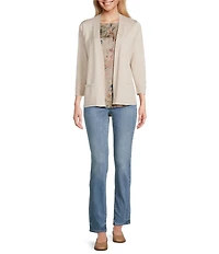 Leo & Nicole 3/4 Sleeve Open-Front Sweater Cardigan