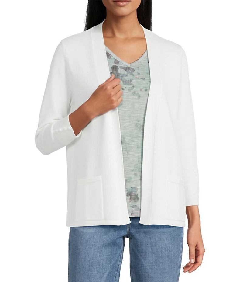 Leo & Nicole 3/4 Sleeve Open-Front Sweater Cardigan