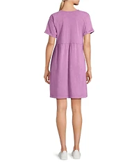 Leo & Nicole Acid Wash V-Neck Short Sleeve A-Line Relaxed Dress