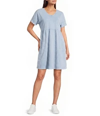 Leo & Nicole Acid Wash V-Neck Short Sleeve A-Line Relaxed Dress