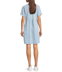Leo & Nicole Acid Wash V-Neck Short Sleeve A-Line Relaxed Dress