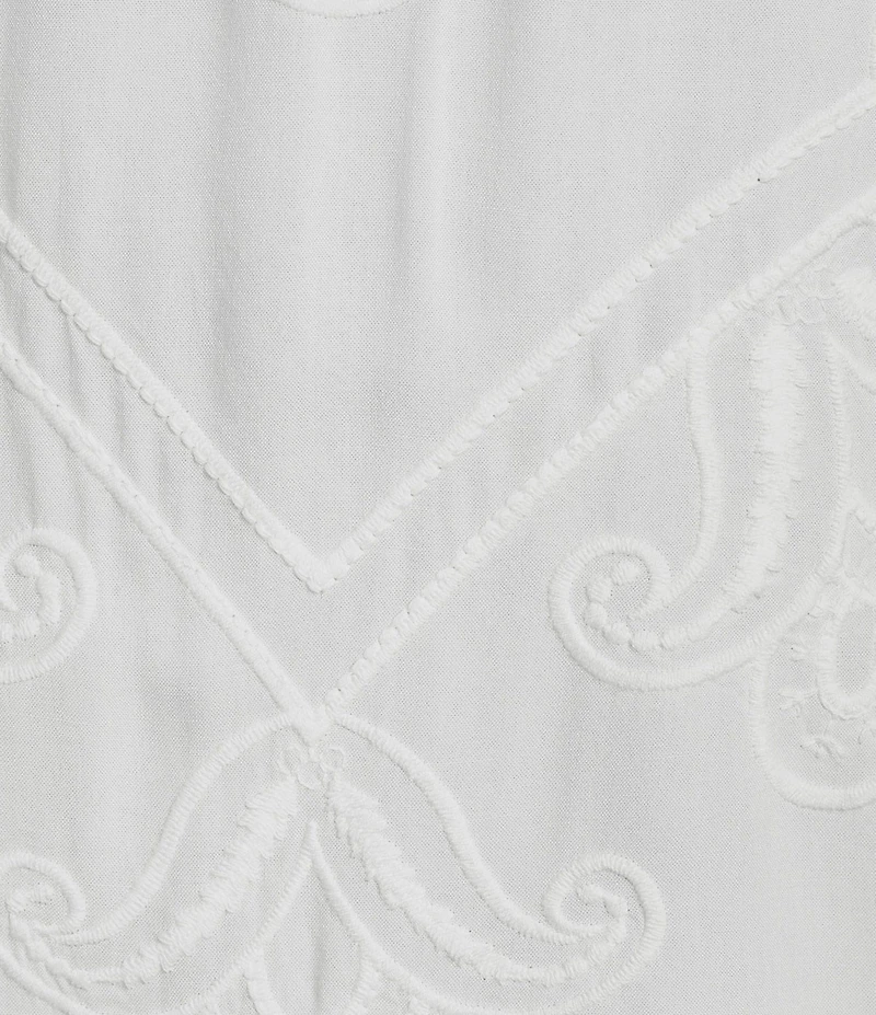 Leo & Nicole Allover Embroidered Crew Neck 3/4 Sleeve Scalloped Lace Trim Top