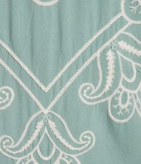 Leo & Nicole Allover Embroidered Crew Neck 3/4 Sleeve Scalloped Lace Trim Top