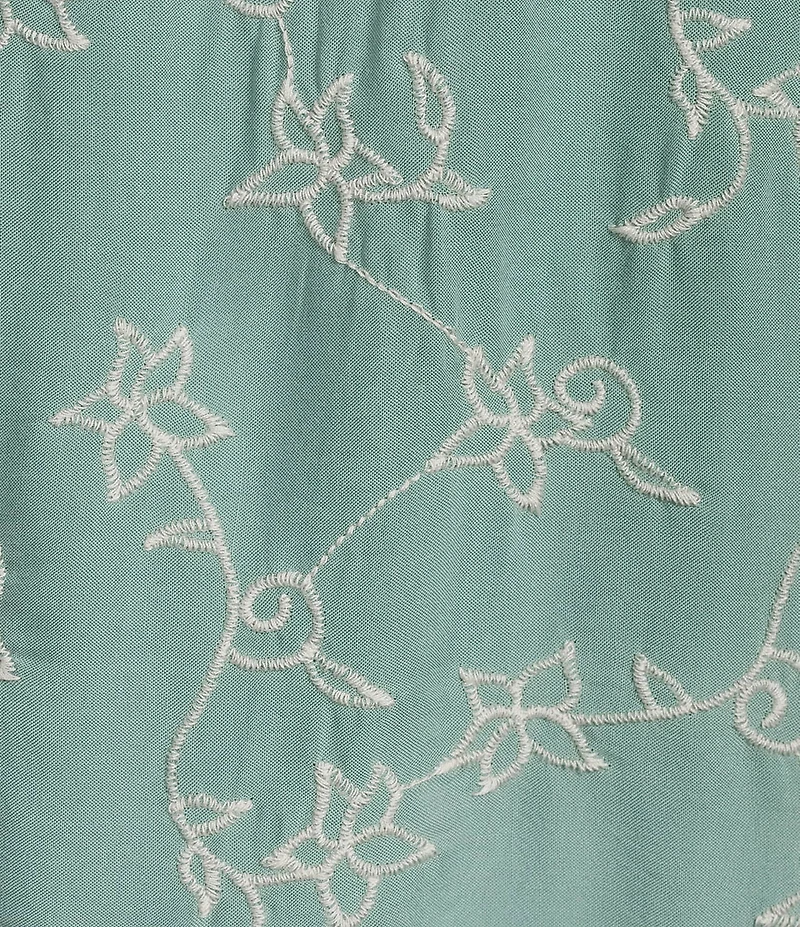 Leo & Nicole Allover Ivory Embriordered Crew Neck Short Ruffle Sleeve Scalloped Hem Top