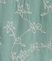 Leo & Nicole Allover Ivory Embriordered Crew Neck Short Ruffle Sleeve Scalloped Hem Top