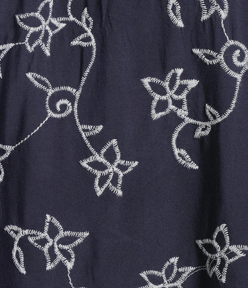 Leo & Nicole Allover White Embroidery Crew Neck Short Ruffle Sleeve Scalloped Hem Top