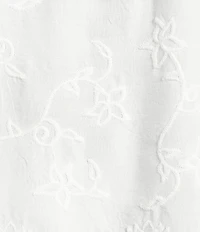 Leo & Nicole Allover White Embroidery Crew Neck Short Ruffle Sleeve Scalloped Hem Top