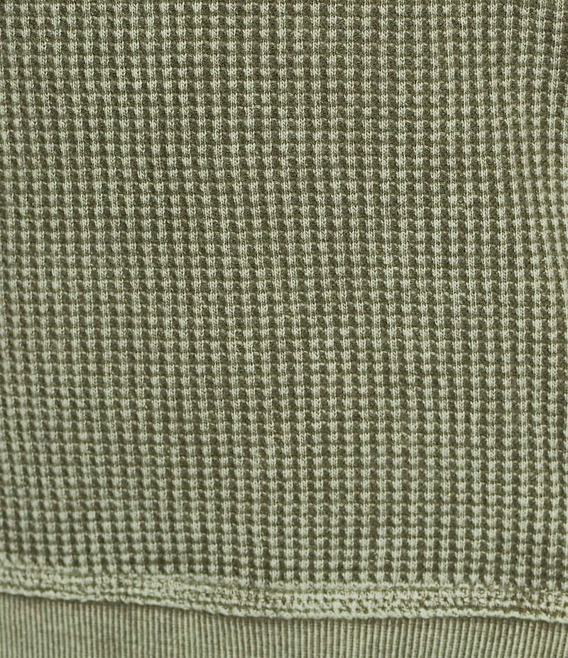 Leo & Nicole Embroidered Mock Neckline Long Sleeve Waffle Acid Wash Top