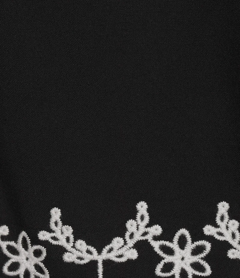 Leo & Nicole Embroidered Scalloped Elbow Sleeve Top