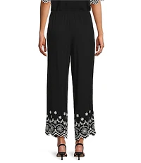 Leo & Nicole Embroidered Scalloped Hem Pull-On Pants