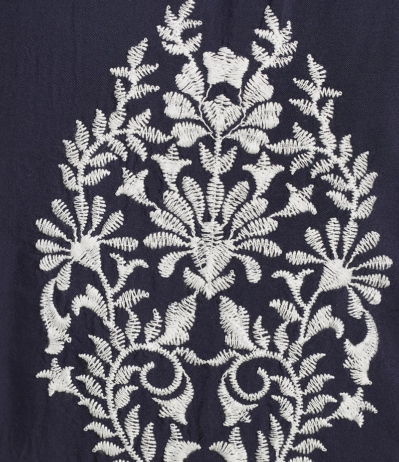 Leo & Nicole Embroidered Scoop Neck 3/4 Sleeve Lace Trim Top