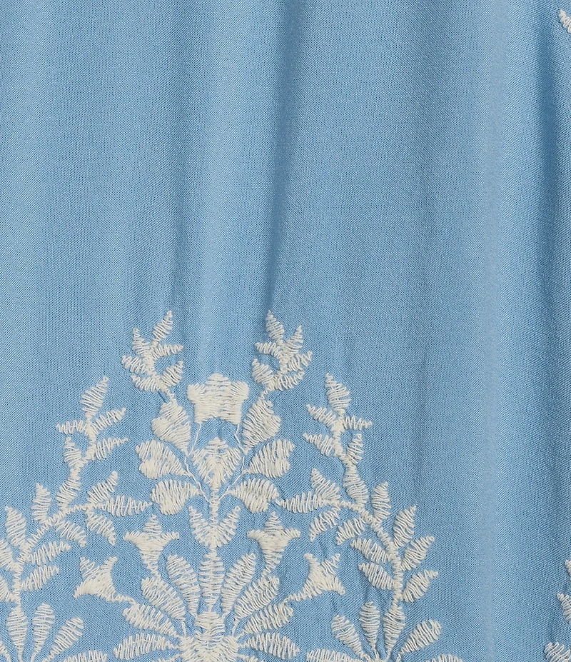 Leo & Nicole Embroidered Scoop Neck 3/4 Sleeve Lace Trim Top