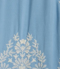 Leo & Nicole Embroidered Scoop Neck 3/4 Sleeve Lace Trim Top