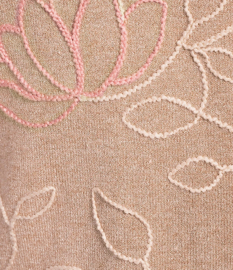 Leo & Nicole Fine Gauge Doe Multi Ribbed Crew Neck Long Sleeve Soutache Trim Sweater