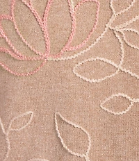 Leo & Nicole Fine Gauge Doe Multi Ribbed Crew Neck Long Sleeve Soutache Trim Sweater