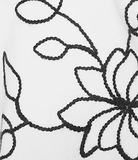 Leo & Nicole Fine Gauge Meringue Ribbed Crew Neck Long Sleeve Soutache Trim Sweater