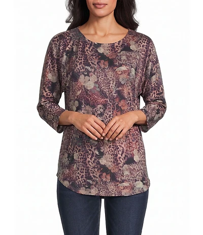 Leo & Nicole Hacci Animal Recovery Crew Neck 3/4 Dolman Sleeve Top