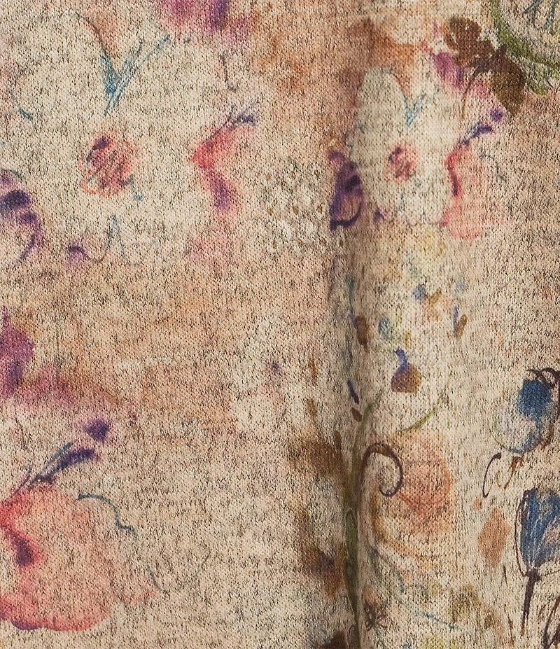 Leo & Nicole Hacci Knit Paisley Bloom Print Crew Neck 3/4 Dolman Sleeve Top