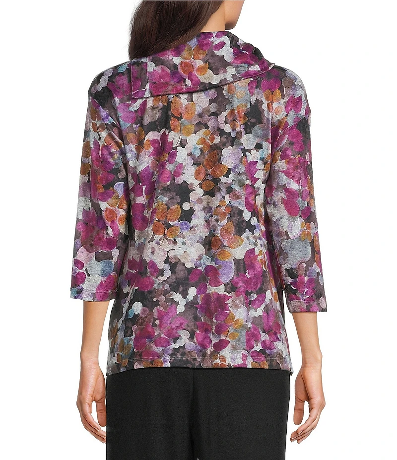 Leo & Nicole Hacci Rematch Floral Envelope Collar 3/4 Sleeve Pullover Top