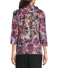 Leo & Nicole Hacci Rematch Floral Envelope Collar 3/4 Sleeve Pullover Top