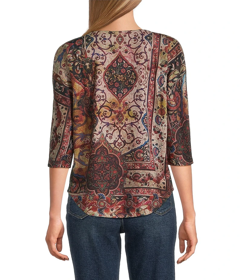 Leo & Nicole Petite Size Hacci Knit Floral Shoppe Print Crew Neck 3/4 Dolman Sleeve Top