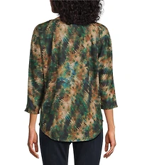 Leo & Nicole Petite Size Hacci Knit Peacock Express Print Crew Neck 3/4 Dolman Sleeve Top
