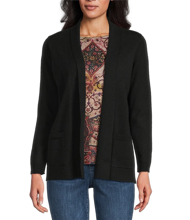 Leo & Nicole Petite Size Shawl Collar Long Sleeve Open-Front Cardigan