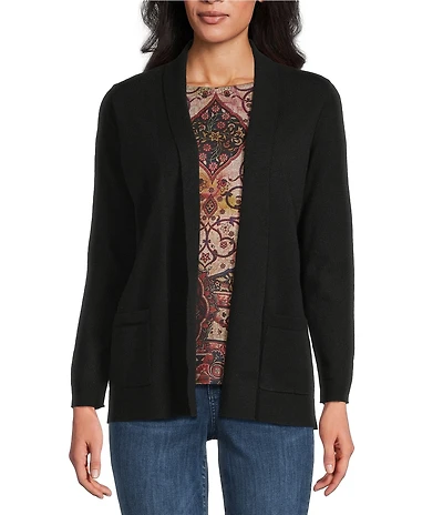 Leo & Nicole Petite Size Shawl Collar Long Sleeve Open-Front Cardigan