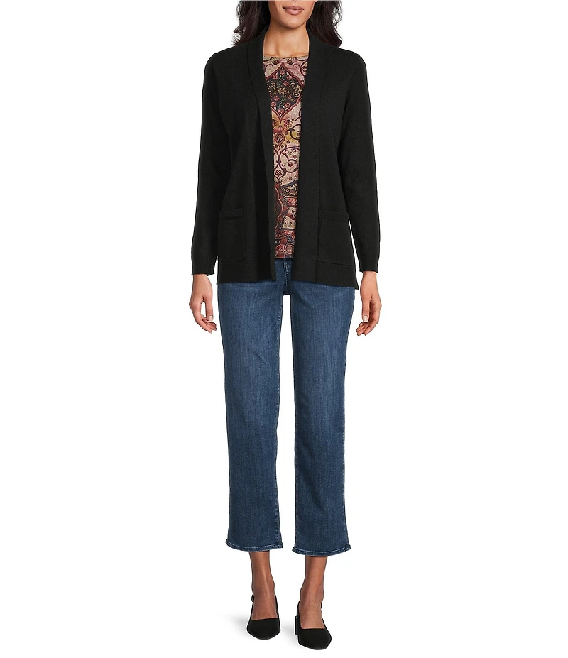 Leo & Nicole Petite Size Shawl Collar Long Sleeve Open-Front Cardigan