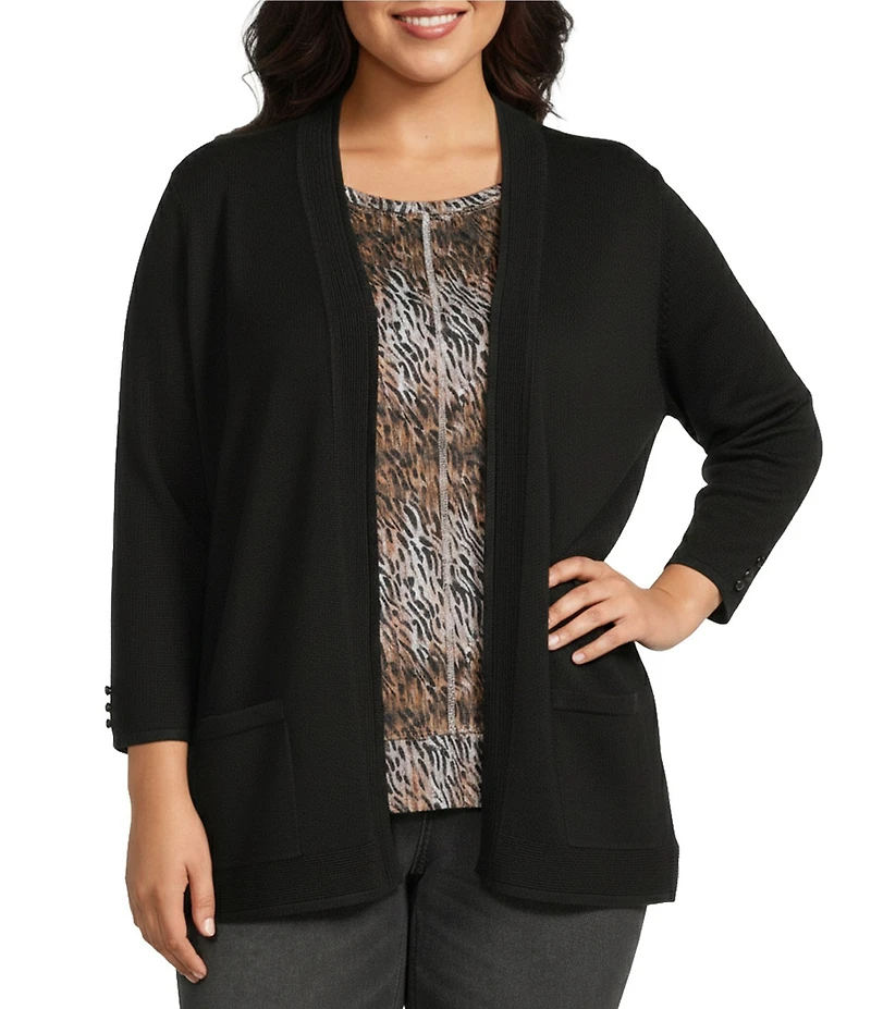 Leo & Nicole Plus Size 3/4 Sleeve Open-Front Sweater Cardigan