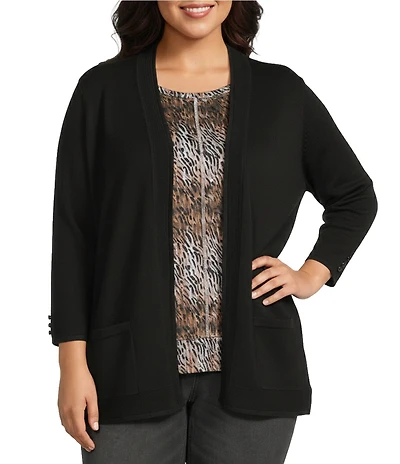 Leo & Nicole Plus Size 3/4 Sleeve Open-Front Sweater Cardigan