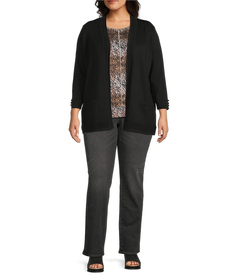 Leo & Nicole Plus Size 3/4 Sleeve Open-Front Sweater Cardigan