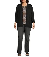 Leo & Nicole Plus Size 3/4 Sleeve Open-Front Sweater Cardigan