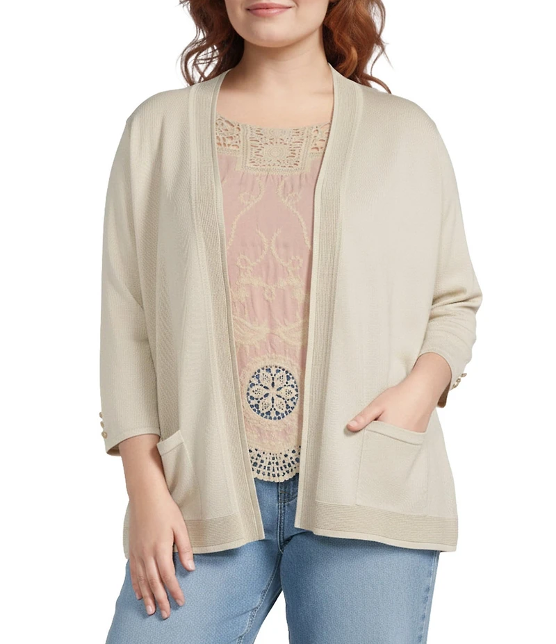 Leo & Nicole Plus Size 3/4 Sleeve Open-Front Sweater Cardigan