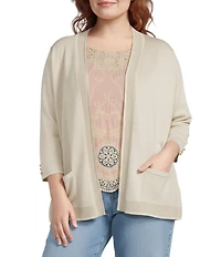 Leo & Nicole Plus Size 3/4 Sleeve Open-Front Sweater Cardigan