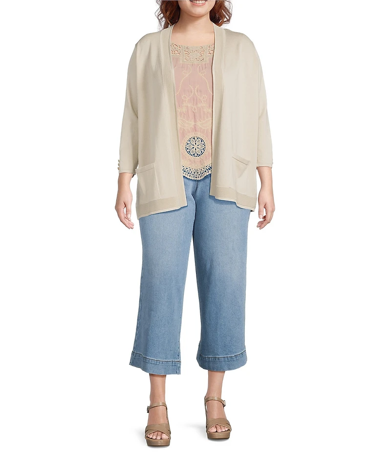 Leo & Nicole Plus Size 3/4 Sleeve Open-Front Sweater Cardigan