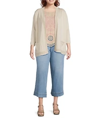Leo & Nicole Plus Size 3/4 Sleeve Open-Front Sweater Cardigan