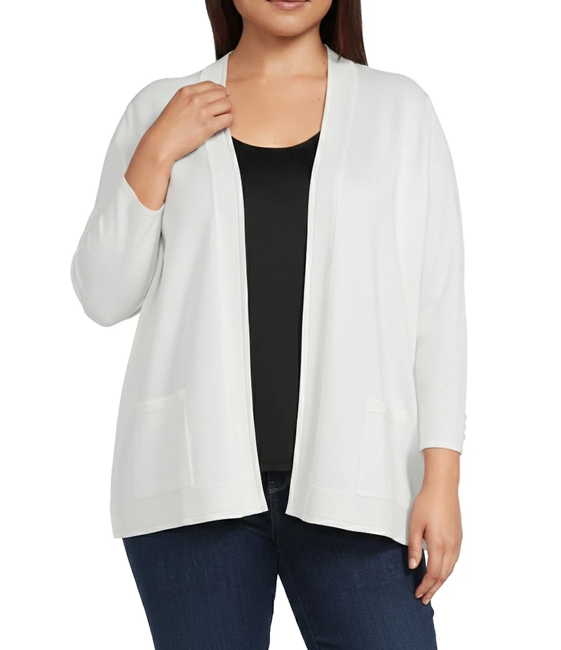 Leo & Nicole Plus Size 3/4 Sleeve Open-Front Sweater Cardigan