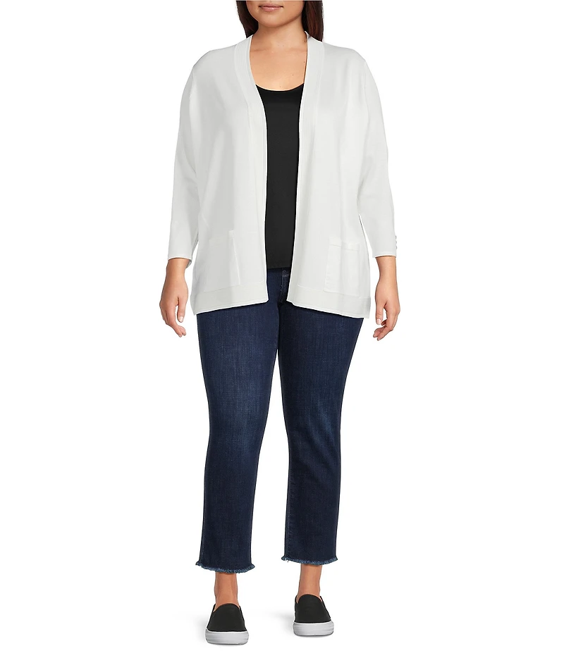 Leo & Nicole Plus Size 3/4 Sleeve Open-Front Sweater Cardigan