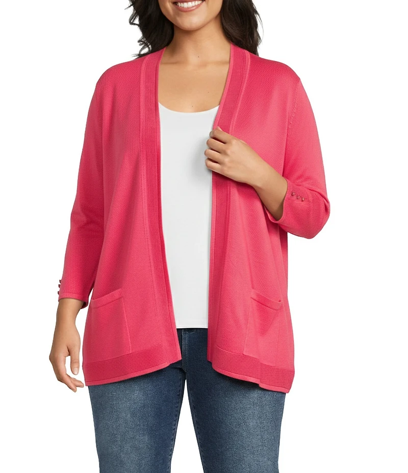 Leo & Nicole Plus Size 3/4 Sleeve Open-Front Sweater Cardigan