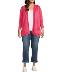 Leo & Nicole Plus Size 3/4 Sleeve Open-Front Sweater Cardigan