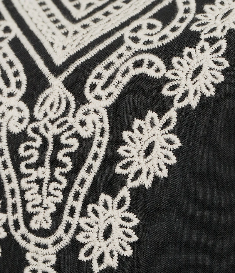 Leo & Nicole Plus Size Embroidered Crochet Boat Neck Trim Elbow Length Sleeve Top