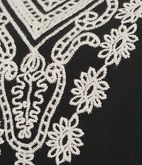 Leo & Nicole Plus Size Embroidered Crochet Boat Neck Trim Elbow Length Sleeve Top