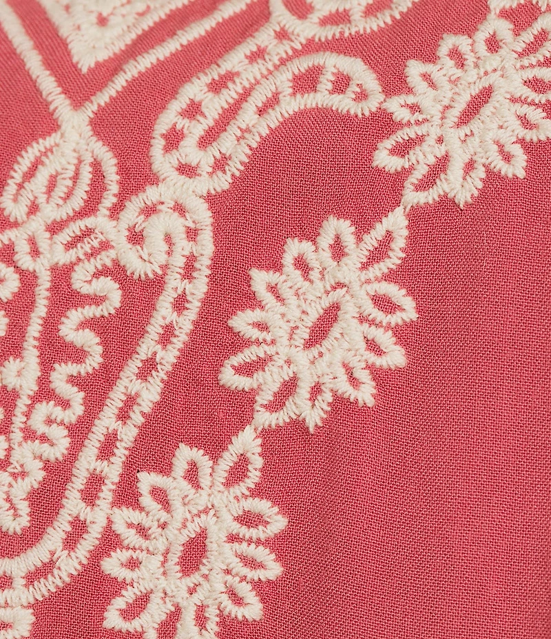 Leo & Nicole Plus Size Embroidered Crochet Boat Neck Trim Elbow Length Sleeve Top