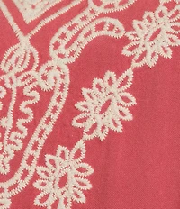 Leo & Nicole Plus Size Embroidered Crochet Boat Neck Trim Elbow Length Sleeve Top