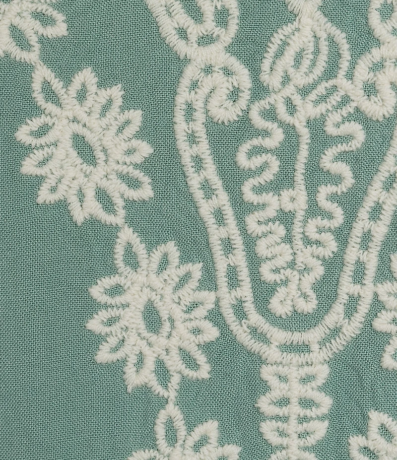 Leo & Nicole Plus Size Embroidered Crochet Boat Neck Trim Elbow Length Sleeve Top