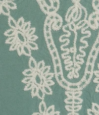 Leo & Nicole Plus Size Embroidered Crochet Boat Neck Trim Elbow Length Sleeve Top