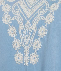 Leo & Nicole Plus Size Embroidered Crochet Boat Neck Trim Elbow Length Sleeve Top